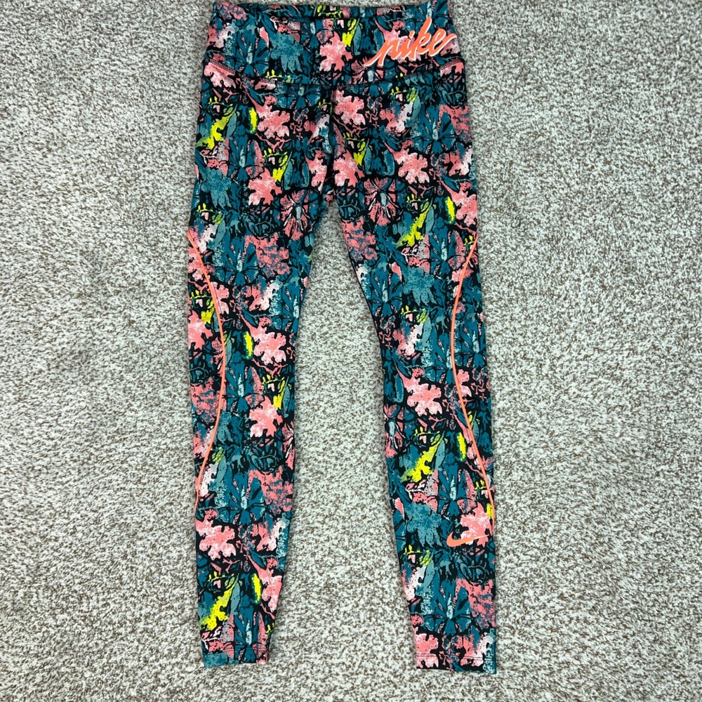 Nike Leggings Womens Medium Multicolor Floral Dri FIT Workout Running Tight Yoga